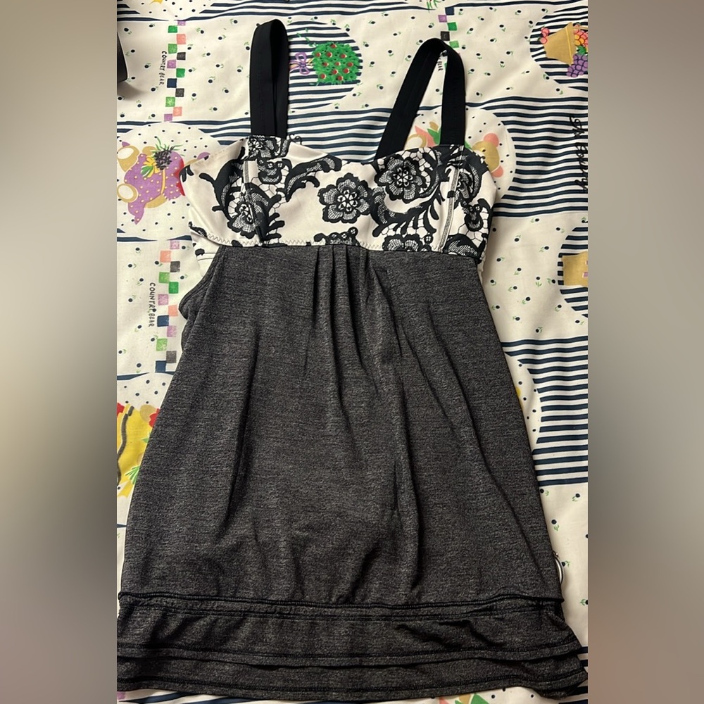 Lululemon dark grey tank top with black and white built in bra